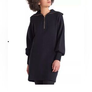 Black Tape Talya Sweater Dress w Oversized Collar, Balloon Sleeves & Ribbed Cuff